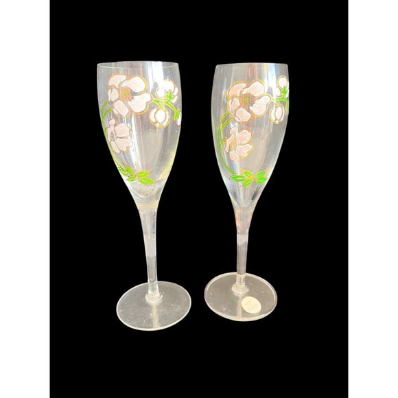 PR French Champagne Flutes Perrier Jouet Belle Epoque France Cherry Blossom - Picture 2 of 9
